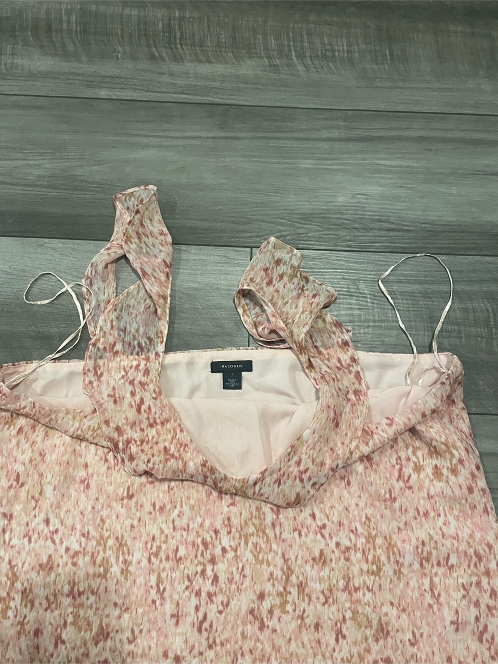 Women’s Ruffle Strap Pink Patterned Shell Tank Top - Picture 2 of 6